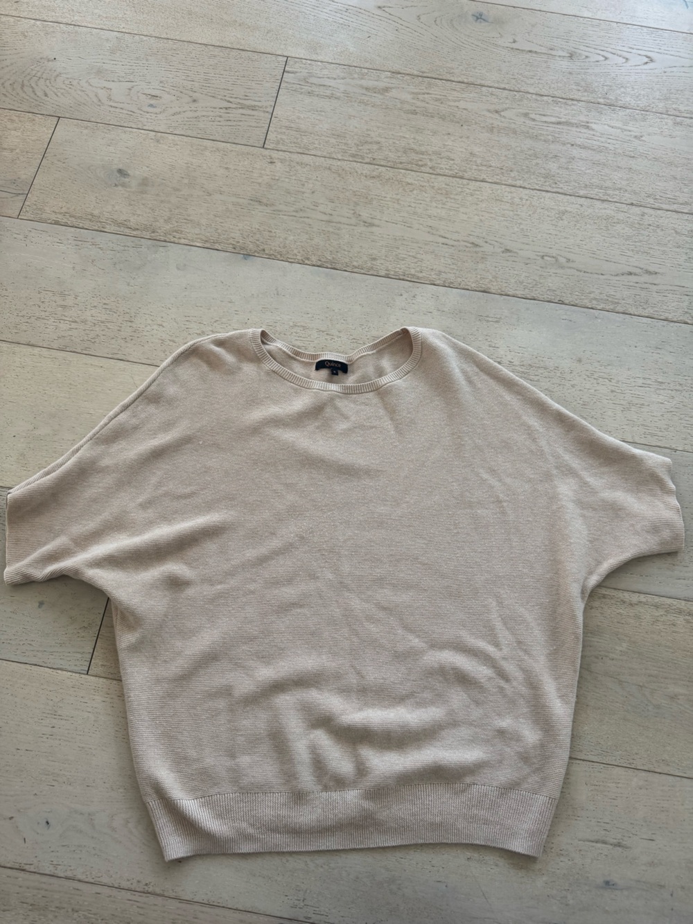 Quince Lightweight Cotton Cashmere Link-Stitch Dolman Sweater Heather Oatmeal S - Picture 2 of 5